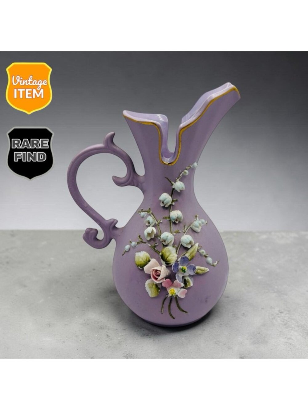 Vintage Lefton China Wedgwood Lilac Jasperware 6 Inch Floral Bud Vase.
